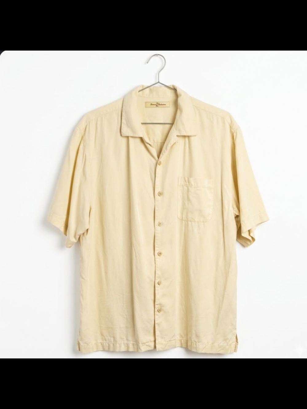 Tommy Bahama 100% Silk Camp Shirt Cream Beige Button Up Men's Size Medium